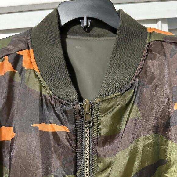 Vtg Camo Bomber Jacket Mens XL Reversible Blaze Orange Duck Camo PVC Shell - Picture 2 of 15